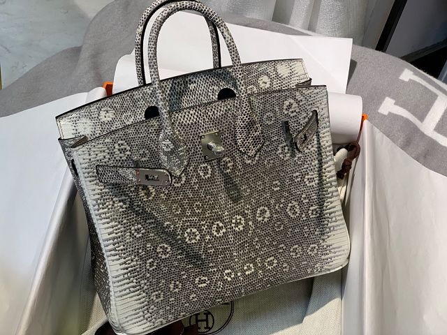 Hermes handmade original lizard leather birkin bag LB350 grey