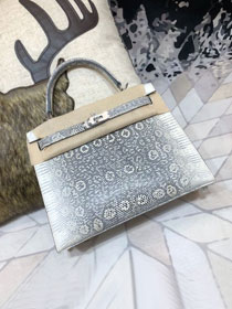 Hermes handmade original lizard leather kelly bag LK350 grey