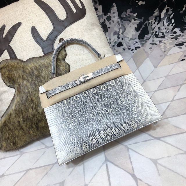 Hermes handmade original lizard leather kelly bag LK350 grey