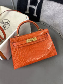 Top hermes 100% genuine crocodile leather mini kelly bag K0019 