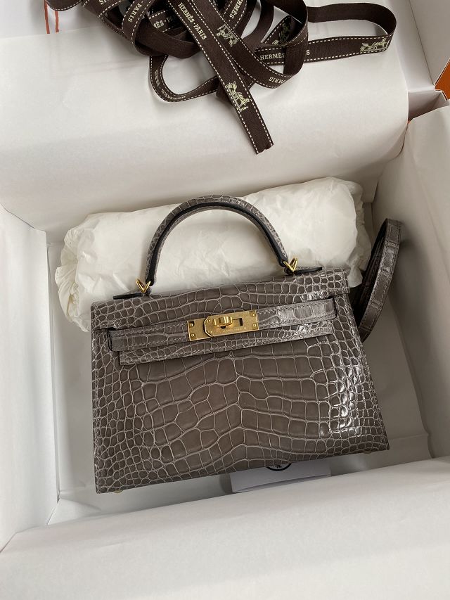 Top hermes 100% genuine crocodile leather mini kelly bag K0019 