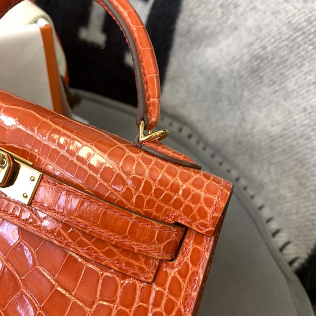 Top hermes 100% genuine crocodile leather mini kelly bag K0019 