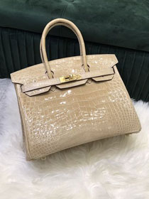 Top Hermes handmade genuine 100% crocodile leather birkin 35 bag K350 apricot