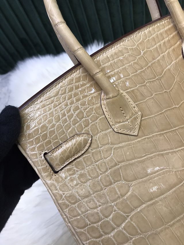 Top Hermes handmade genuine 100% crocodile leather birkin 35 bag K350 apricot