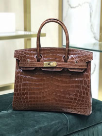 Top Hermes handmade genuine 100% crocodile leather birkin 35 bag K350 brown