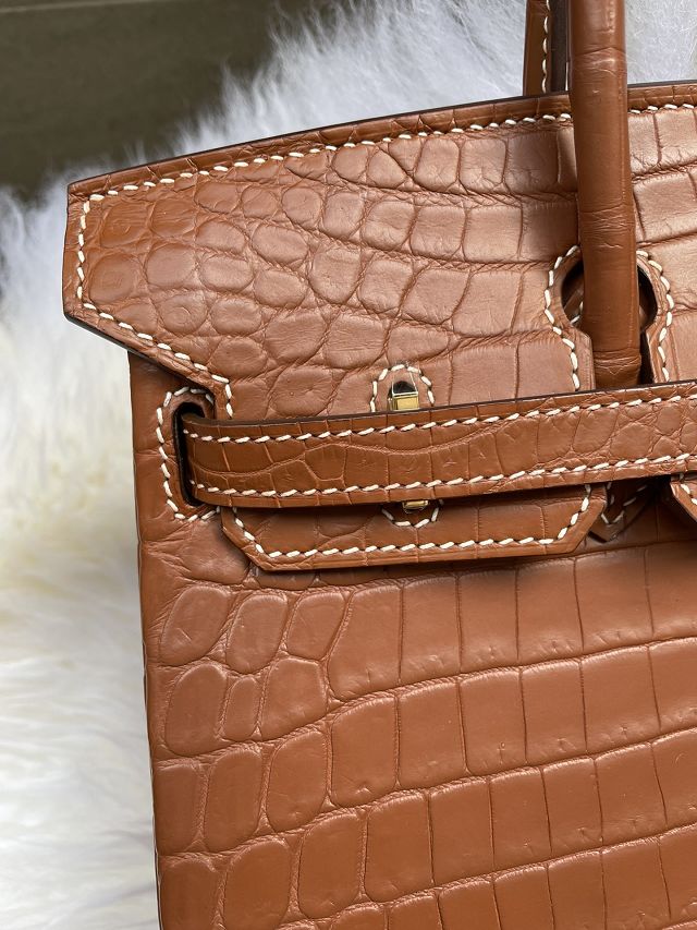 Top Hermes handmade genuine 100% crocodile leather birkin 35 bag K350 camel