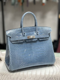 Top Hermes handmade genuine 100% crocodile leather birkin 35 bag K350 pale blue 