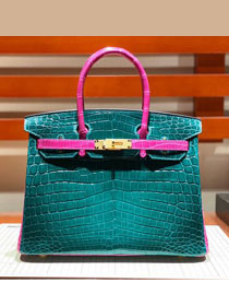 Top hermes genuine 100% crocodile leather handmade birkin 35 bag K350 green&rose red