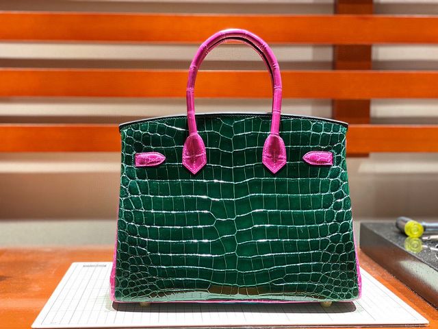 Top hermes genuine 100% crocodile leather handmade birkin 35 bag K350 green&rose red