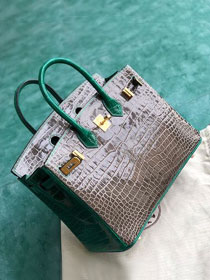 Top hermes genuine 100% crocodile leather handmade birkin 35 bag K350 gris tourterelle&green