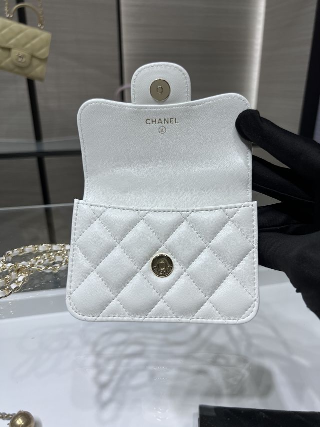 CC original lambskin flap coin purse with chain AP2200 white