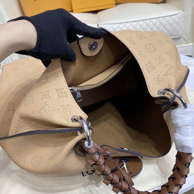 Louis vuitton original mahina leather carmel hobo bag M53188 arizona brown