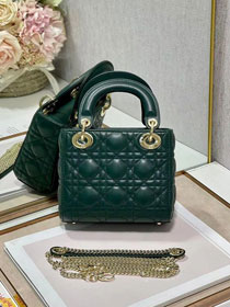 Dior original lambskin mini lady dior bag M0505 blackish green