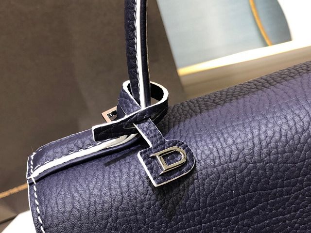 Delvaux original grained calfskin tempete medium bag AA0562 navy blue