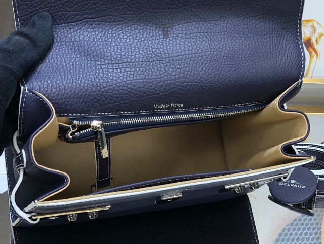 Delvaux original grained calfskin tempete medium bag AA0562 navy blue