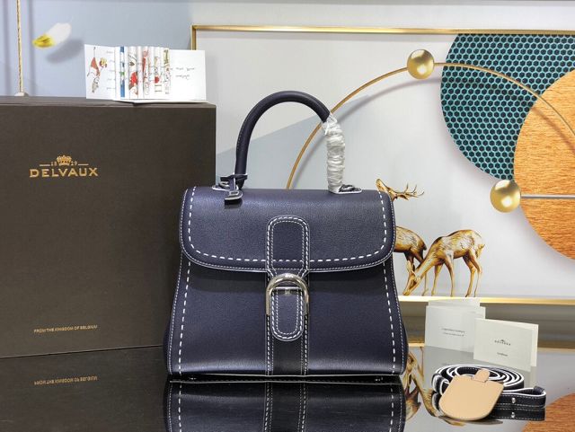 Delvaux original grained calfskin brillant bag MM AA0555 dark blue