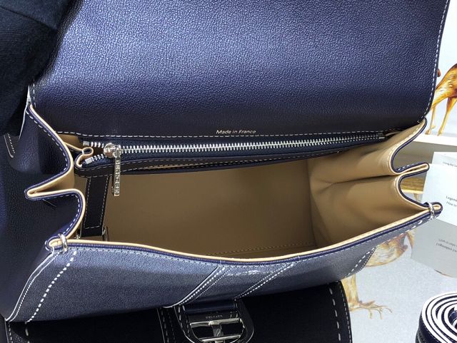 Delvaux original grained calfskin brillant bag MM AA0555 dark blue