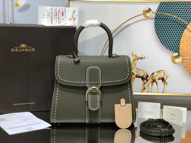 Delvaux original grained calfskin brillant bag MM AA0555 khaki green