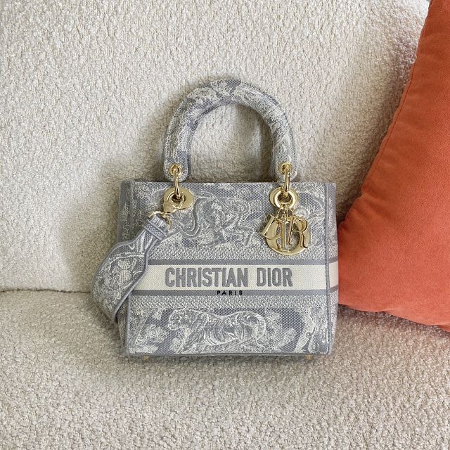 Dior original canvas medium lady bag M0565-5 grey