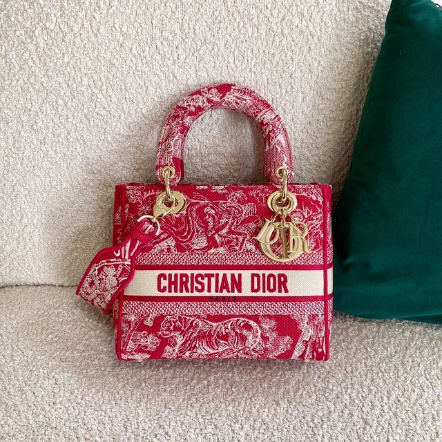 Dior original canvas medium lady bag M0565-5 red