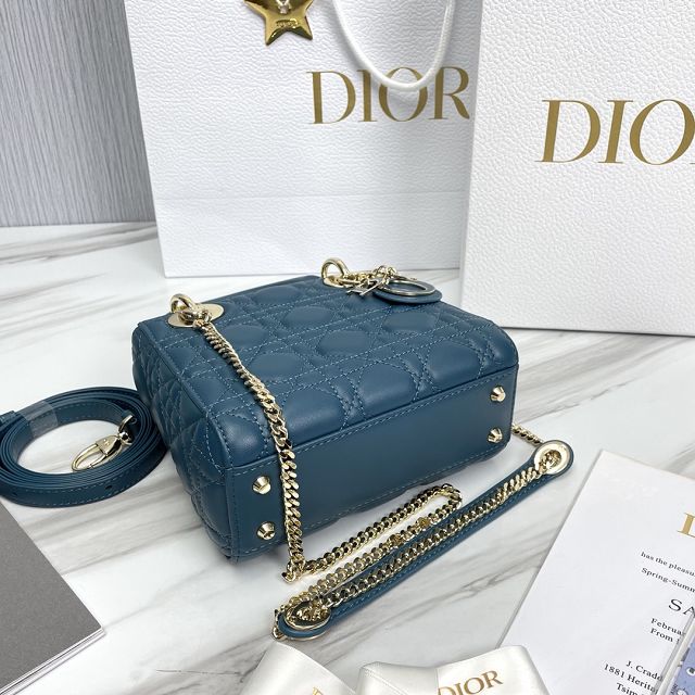 Dior original lambskin mini lady dior bag M0505 denim blue