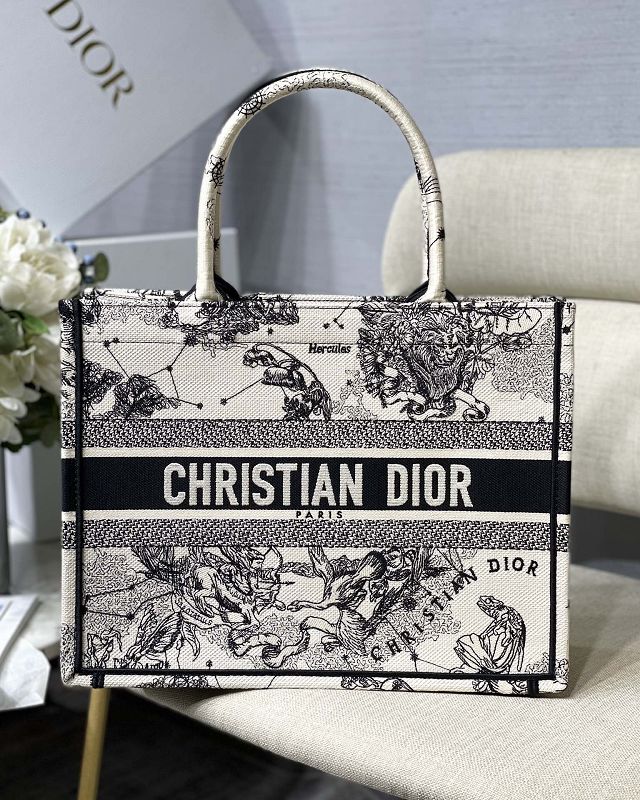 Dior original canvas medium book tote bag M1296 black&white