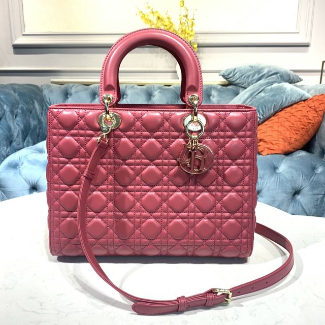Dior original lambskin large lady dior bag M0566-2 peony pink