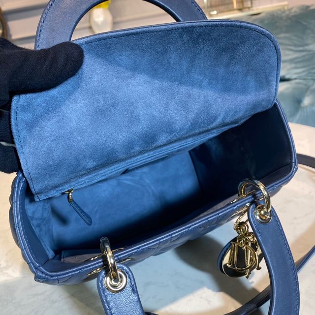 Dior original lambskin medium lady dior bag M0565 blue