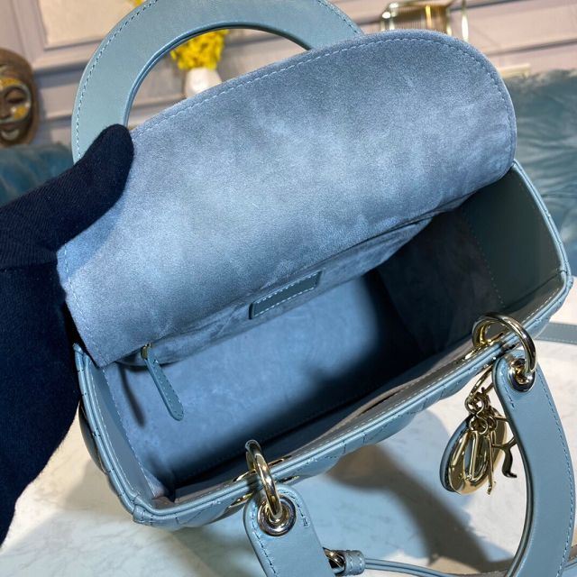 Dior original lambskin medium lady dior bag M0565 light blue