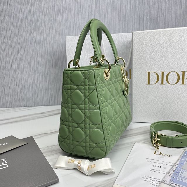 Dior original lambskin medium lady dior bag M0565-3 avocado green