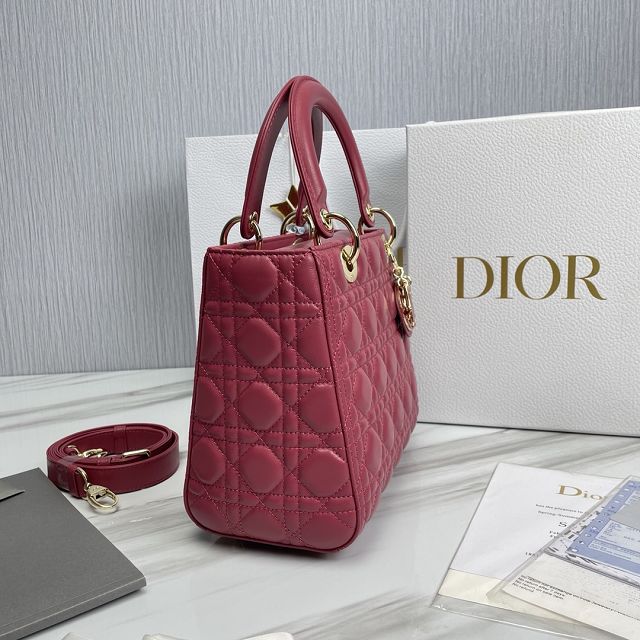 Dior original lambskin medium lady dior bag M0565-3 peony pink