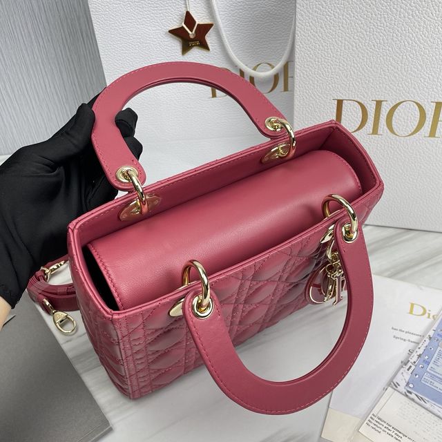 Dior original lambskin medium lady dior bag M0565-3 peony pink