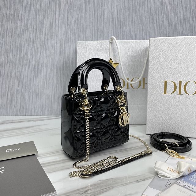 Dior original patent calfskin mini lady bag M0505 black