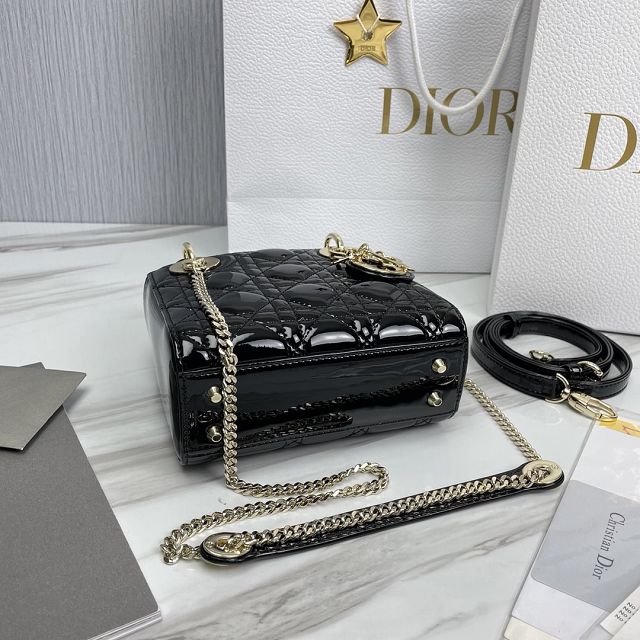 Dior original patent calfskin mini lady bag M0505 black