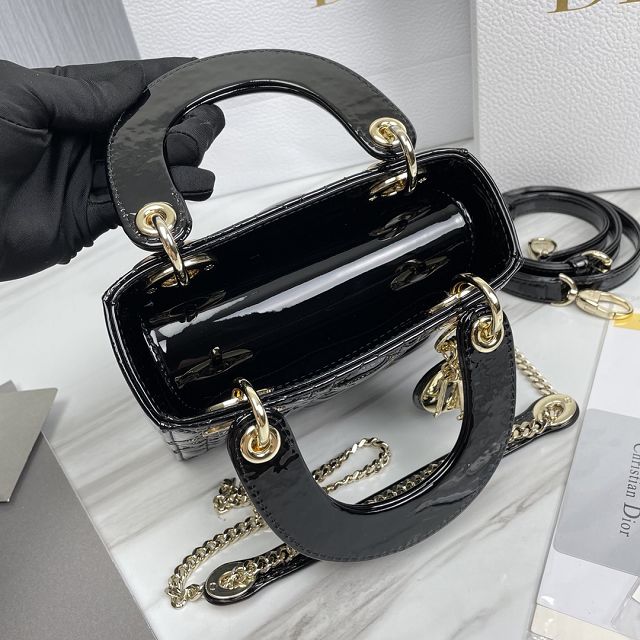 Dior original patent calfskin mini lady bag M0505 black