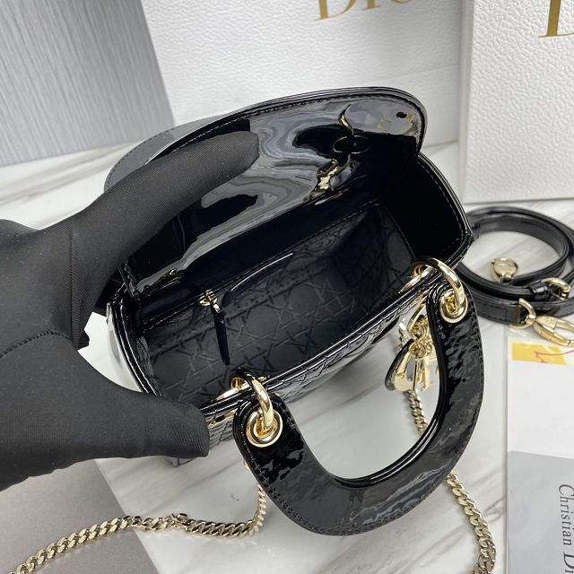 Dior original patent calfskin mini lady bag M0505 black