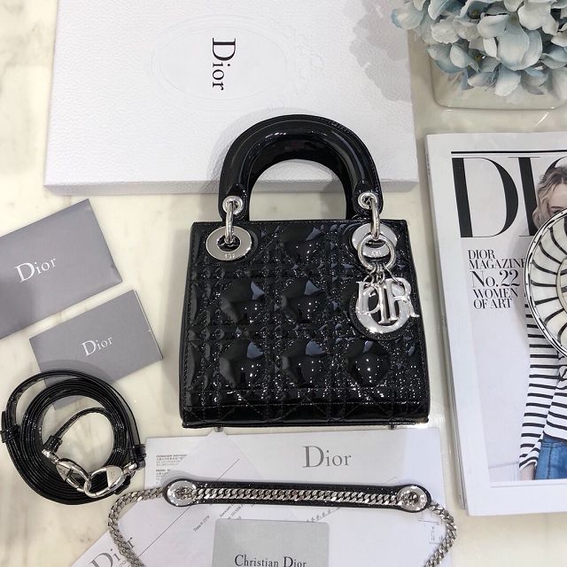 Dior original patent calfskin mini lady bag M0505 black