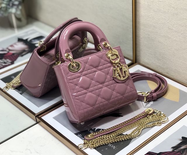 Dior original patent calfskin mini lady bag M0505 pink