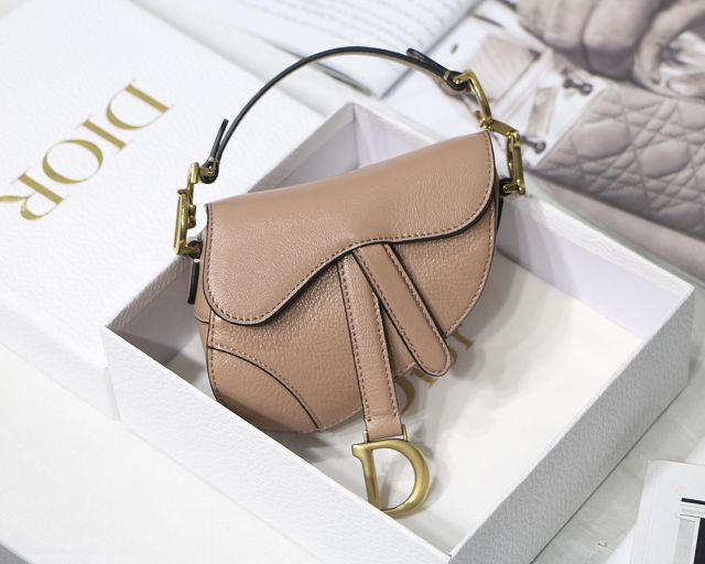 Dior original goatskin micro saddle bag S5685 nude