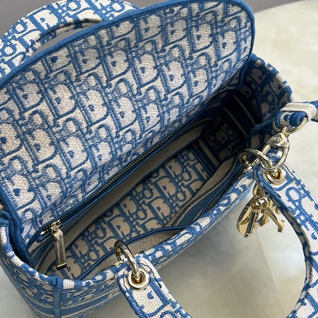 Dior original canvas medium lady bag M0565-5 blue