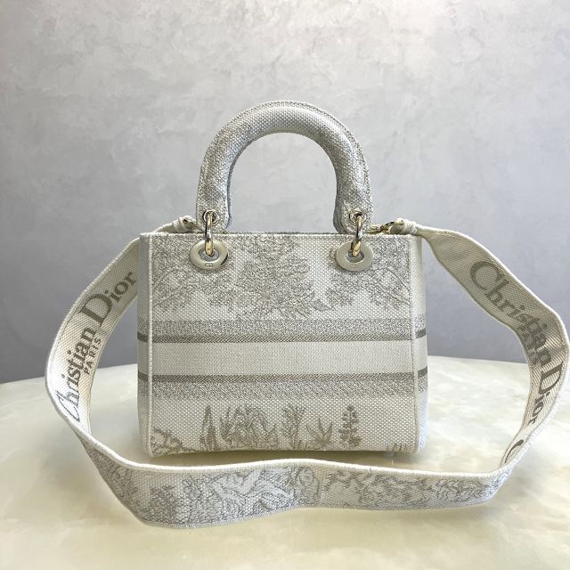 Dior original canvas medium lady bag M0565-5 white&grey