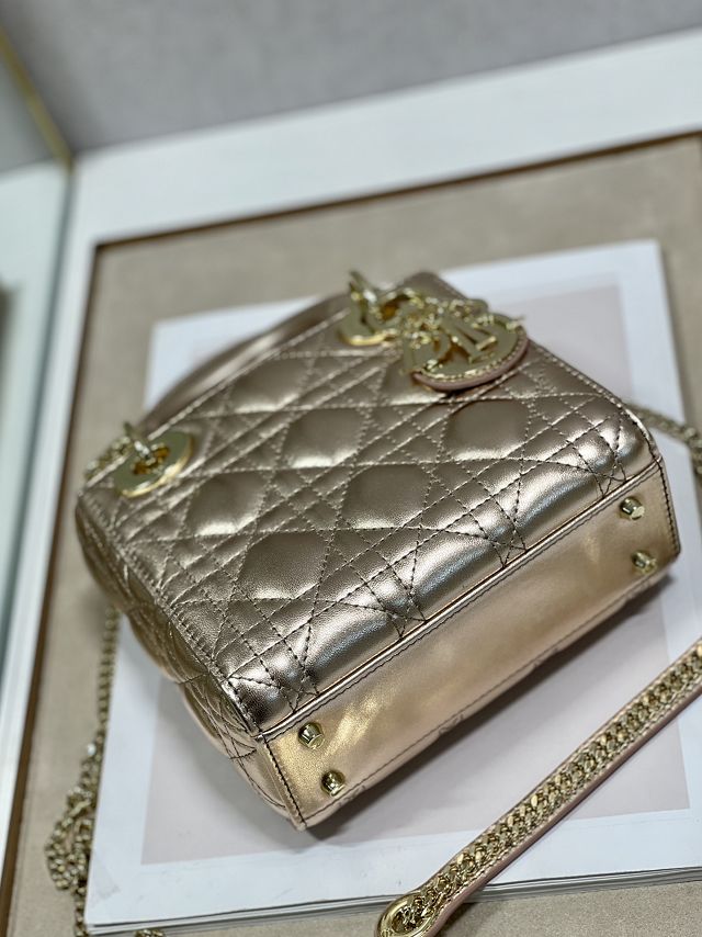 Dior original lambskin&suede mini lady dior bag M0505-3 gold