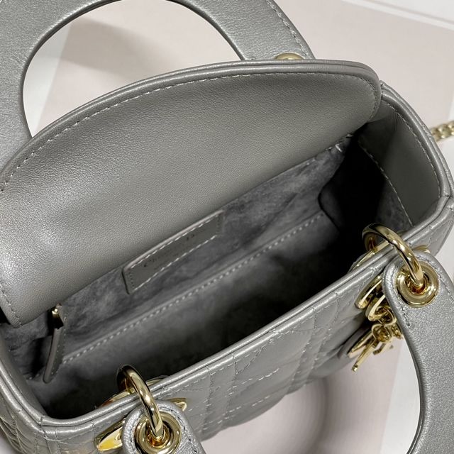 Dior original lambskin&suede mini lady dior bag M0505-3 gray