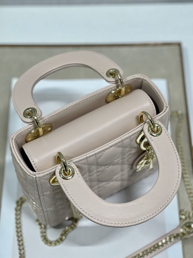 Dior original lambskin&suede mini lady dior bag M0505-3 light apricot