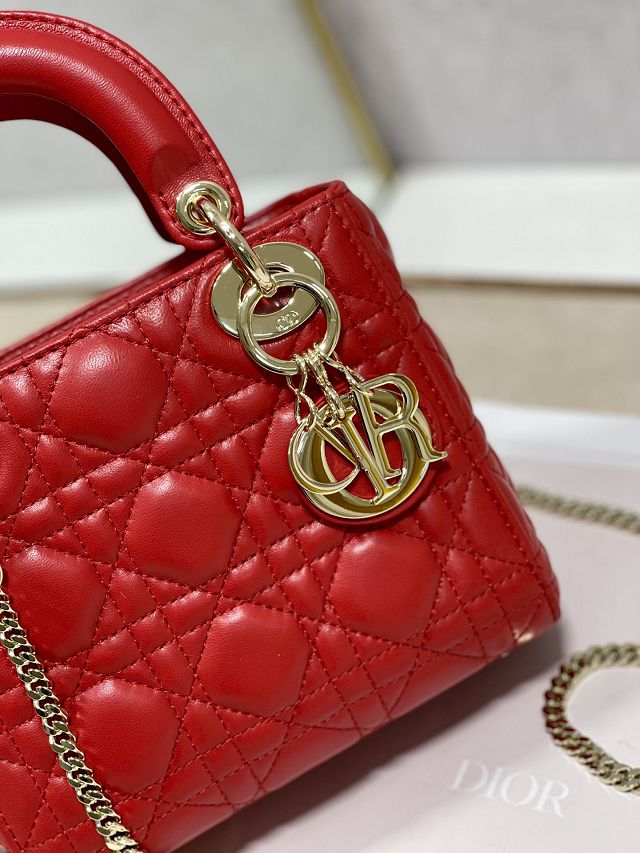 Dior original lambskin&suede mini lady dior bag M0505-3 red