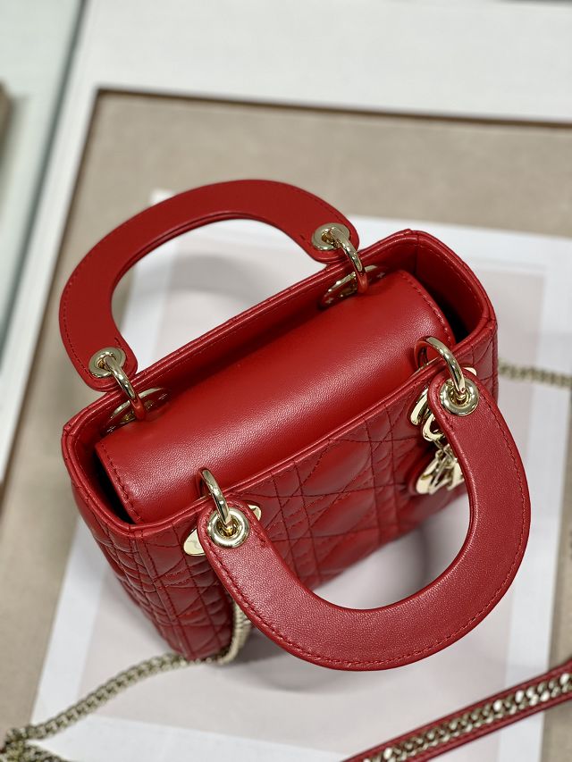 Dior original lambskin&suede mini lady dior bag M0505-3 red