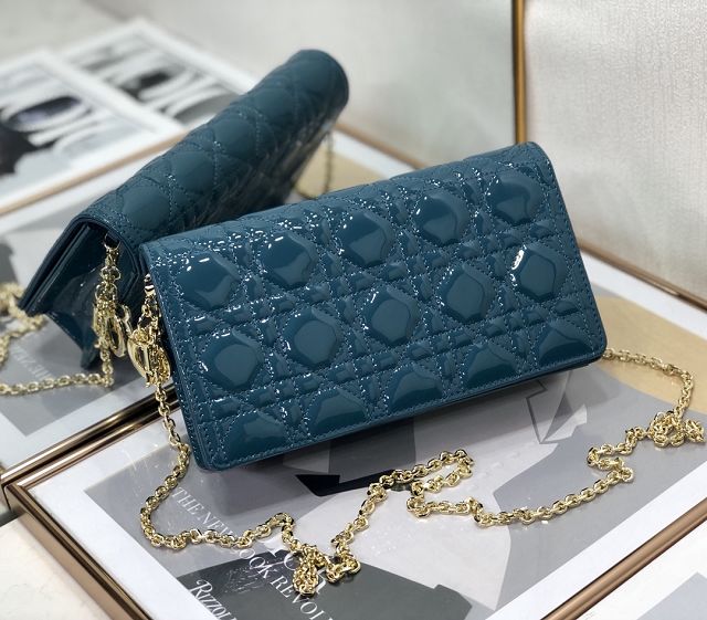 Lady dior original patent calfskin clutch S0204 blue