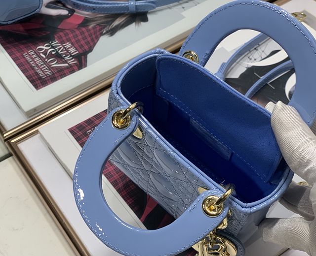 Dior original patent calfskin micro lady dior bag S0856 blue