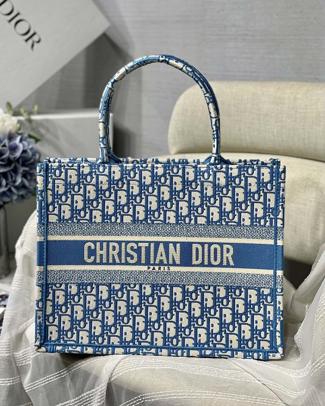 Dior original canvas medium book tote bag M1296-2 blue