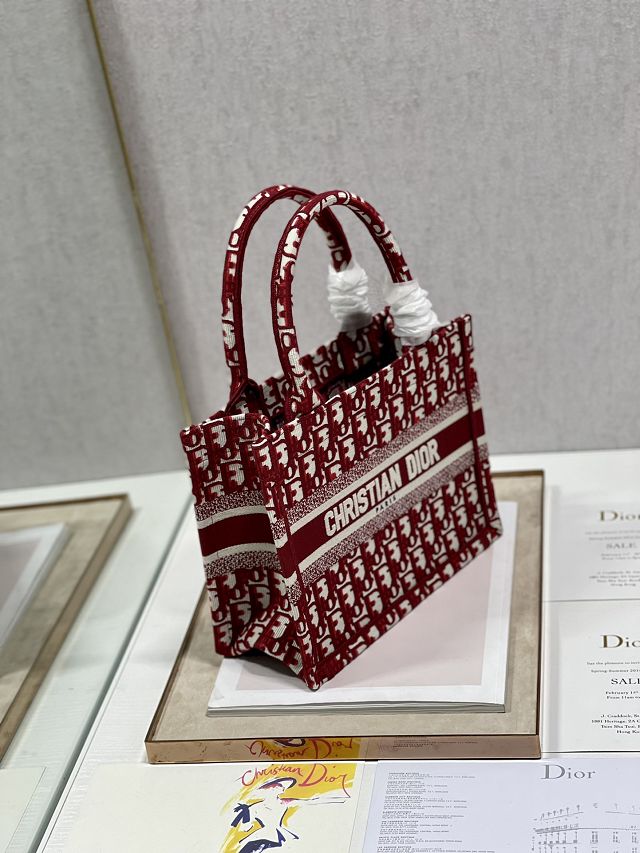 Dior original canvas small book tote bag M1265 wine